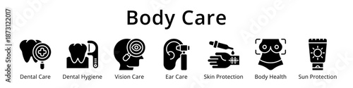 Body Care and Protection Dental Vision Skin Health Personal Hygiene Icons Set