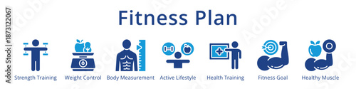 Fitness and Strength Training Plan Workout Goals and Body Health Exercise Icons