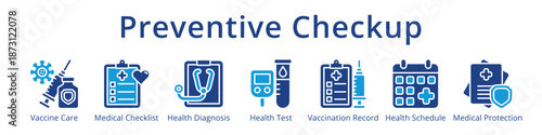 Preventive Medical Checkup Vaccination and Health Screening Icons for Healthcare
