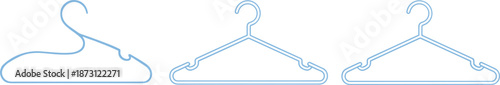 Set of light blue clothes hanger outline icons for closet organization apparel storage fashion retail display and laundry service vector design.