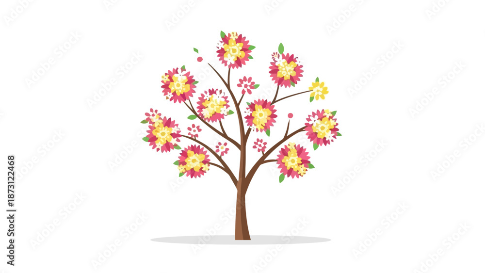 Obraz premium Stylized Spring Tree with Pink and Yellow Flowers