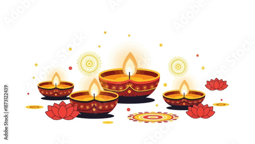 Diwali Lamps and Lotus Flowers