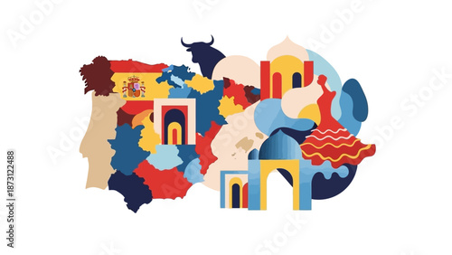 Spain Map Collage: Culture, Landmarks, and Traditions