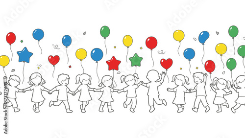 Children Holding Hands and Dancing with Balloons