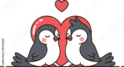 Cute Love Birds with Heart Symbol Illustration.