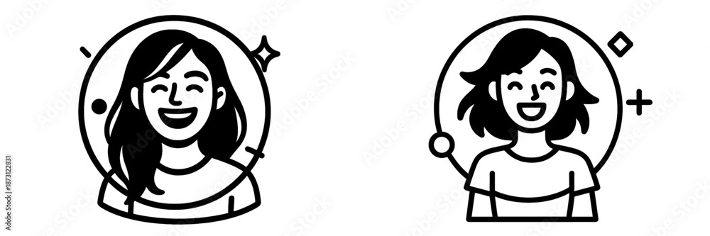Fototapeta premium Female characters smiling with friendly expressions in vector design