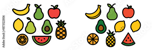 Colorful vector illustration of assorted fruits on a white background