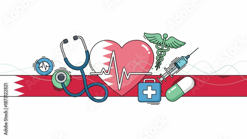 Bahrain Healthcare and Medical Symbols with Flag
