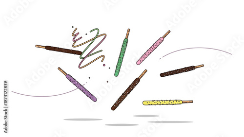 Colorful Chocolate Stick Snacks Falling