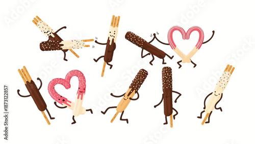 Cute Chocolate Pocky Sticks Dancing and Forming Hearts
