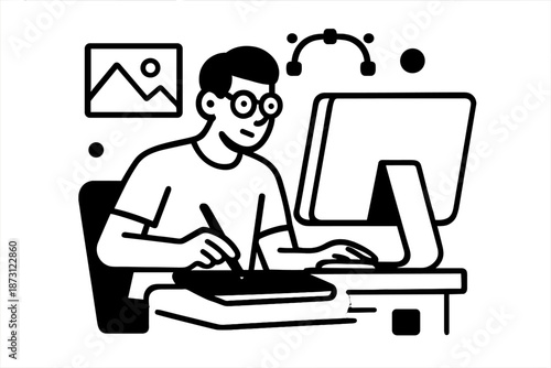 Creative designer working on digital art at a computer