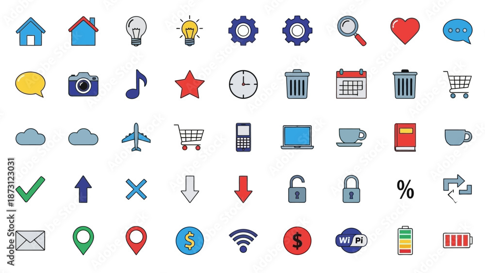 Fototapeta premium Collection of colorful flat icons for web and app design