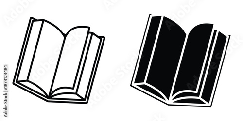 Book Icon Set with Open Book, E-Book and Flat Line Symbols – Simple Vector Book Pictogram Collection Isolated on White Background