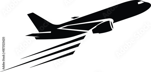 Dynamic airplane taking off vector icon with speed lines for aviation travel global transport logistics and airline business design.