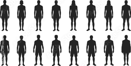 Male and Female Silhouettes Standing Front View Full Body Variety woman
