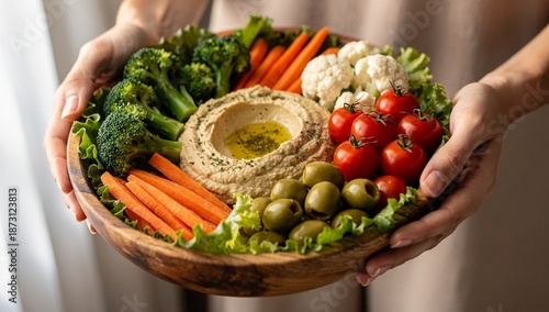 woman holding basket of vegetables