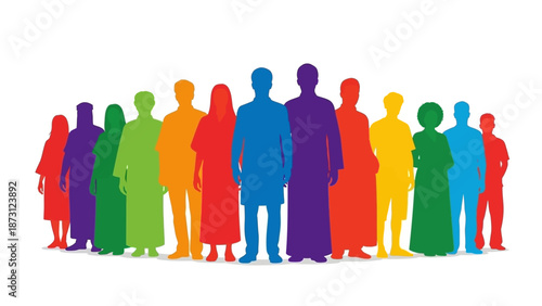 Diverse People Group Silhouette Colorful Unity
