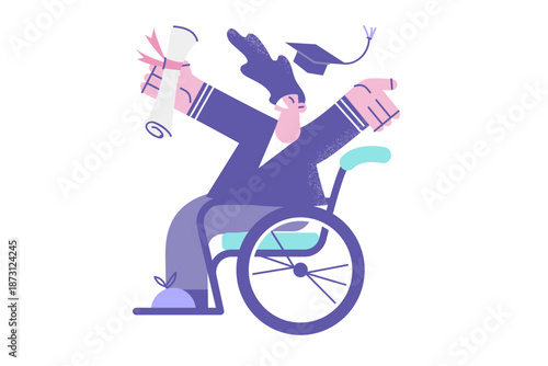 Happy man with disability celebrate university graduation