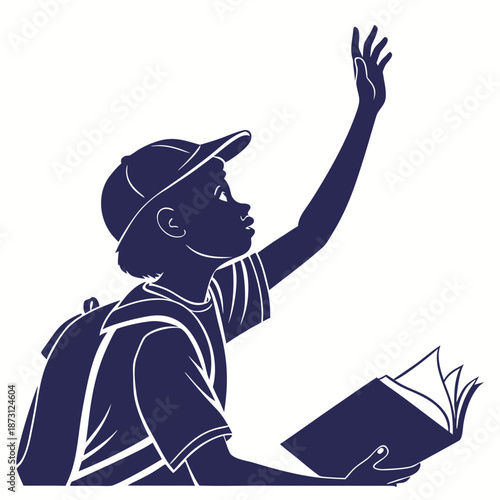 Student raising hand in classroom