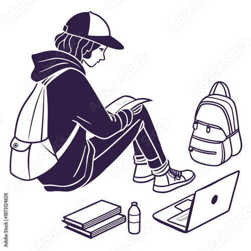 Student studying outdoors