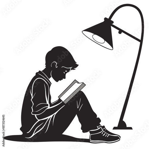 Reading under lamplight