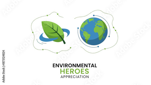 Green leaf and planet earth icons, environmental appreciation concept