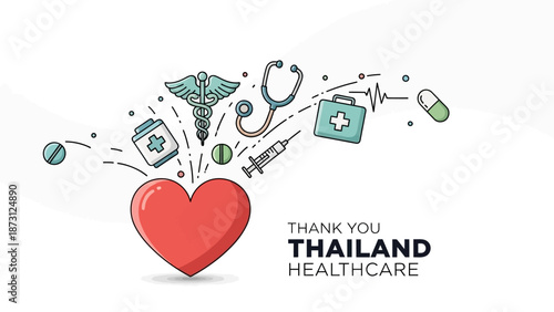 Healthcare Appreciation: Heart, Caduceus, Stethoscope, First Aid Kit