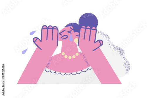 Unhappy bride feel stressed cry at wedding