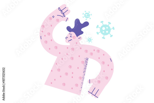 Unhealthy man covered in sports suffer from measles