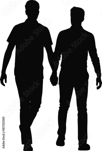 Two Men Holding Hands Walking Together Silhouette couple