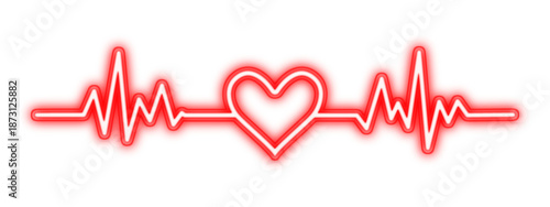 Valokuva Glowing red neon heartbeat ECG line forming a heart symbol, love sign, cardiology, medical health, pulse monitoring and emergency care