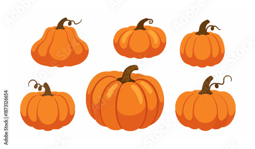 Classic orange pumpkin vector set isolated on white background