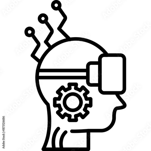 Human head with gear and device Icon