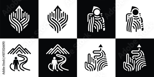 Vector Set of 4 Black and White of Sherpa & Guidance, Pathfinding, and Personal Growth Icons