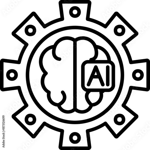 Brain inside gear with AI Icon