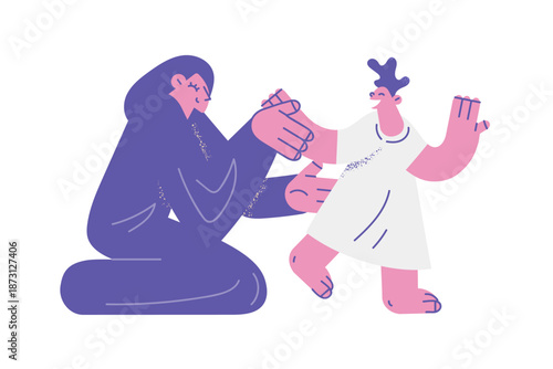 Caring muslim mother play with small daughter