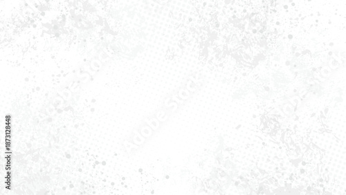 A Soft White Abstract Background with Subtle Grunge Textures, Faded Ink Splatters, and Gentle Halftone Dots, Creating a Light, Airy, and Neutral Atmosphere Ideal for Clean, Modern