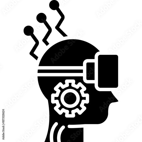 Human head with gear and device Icon