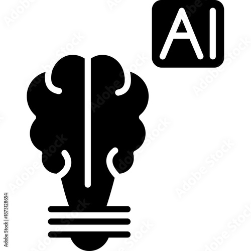 Brain with AI label Icon