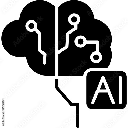 Brain inside cloud with AI Icon
