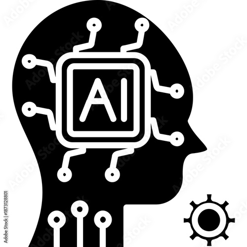 Human head with AI chip and gear Icon