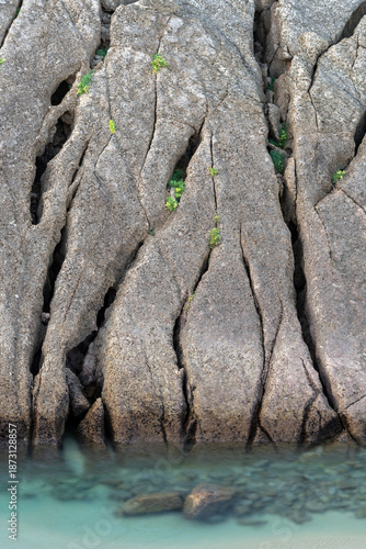 Natural formations background in the Madero beach in the Costa Quebrada geological park in Cantabria, Spain.