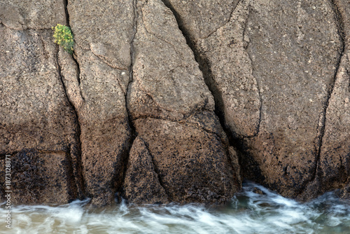 Natural formations background in the Madero beach in the Costa Quebrada geological park in Cantabria, Spain.