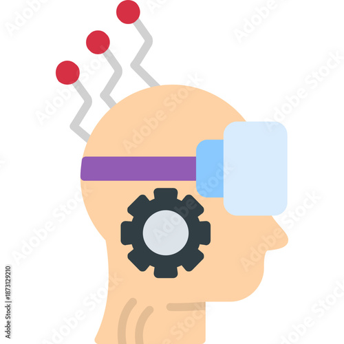 Human head with gear and device Icon
