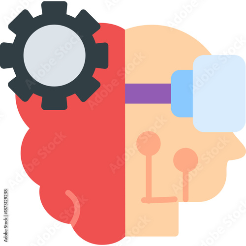 Human head with gear and circuits Icon
