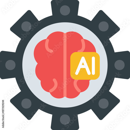 Brain inside gear with AI Icon
