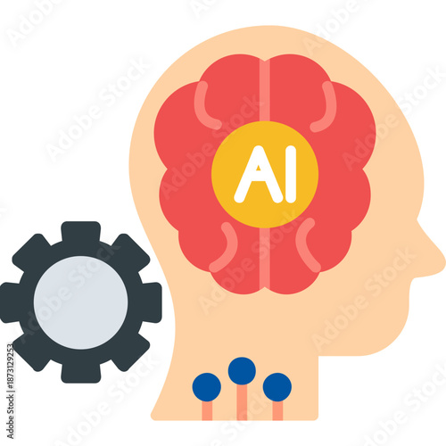 Brain with gear and AI Icon