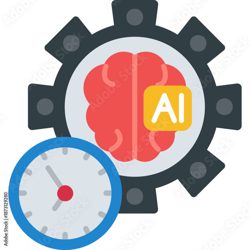 Brain in gear with clock Icon