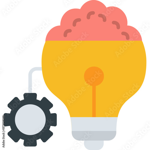 Light bulb with brain and gear Icon