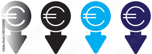 Cost reduction. Euro decrease flat vector icon. Euro decrease flat vector icons set
